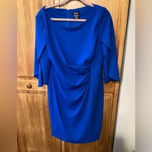 DKNY Womens Royal Blue Tulip 3/4 Sleeve Crew Neck Wear To Work Sheath Dress 16